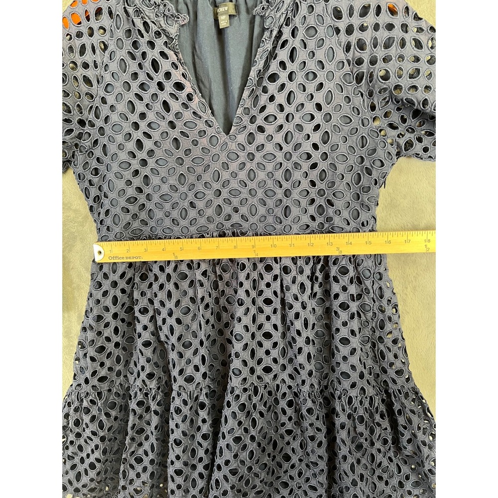 J Crew Tiered Embroidered Eyelet Dress Medium Navy Blue Mini Popover - Picture 4 of 10